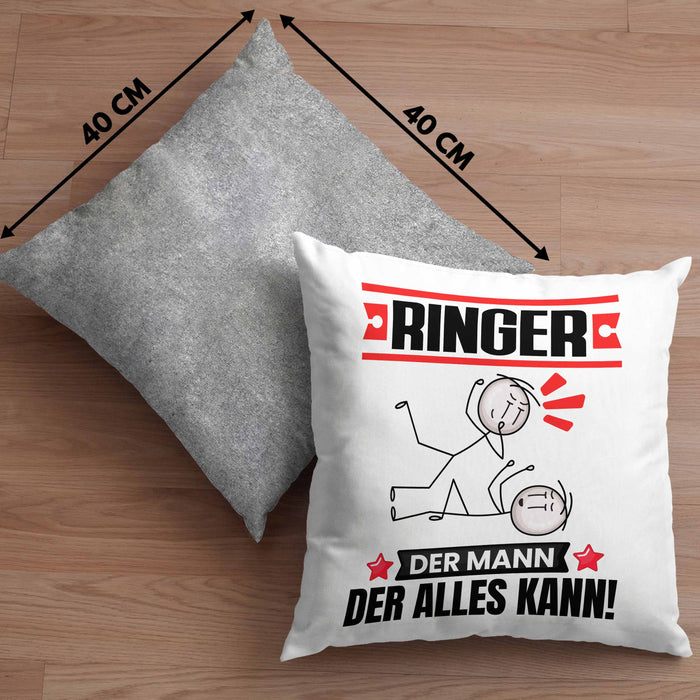 Ringer Kissen mit Füllung 40x40 Geschenk für Ringer Der Mann Der Alles Kann Geschenkidee zum Geburtstag (Grau) Grau Trendation