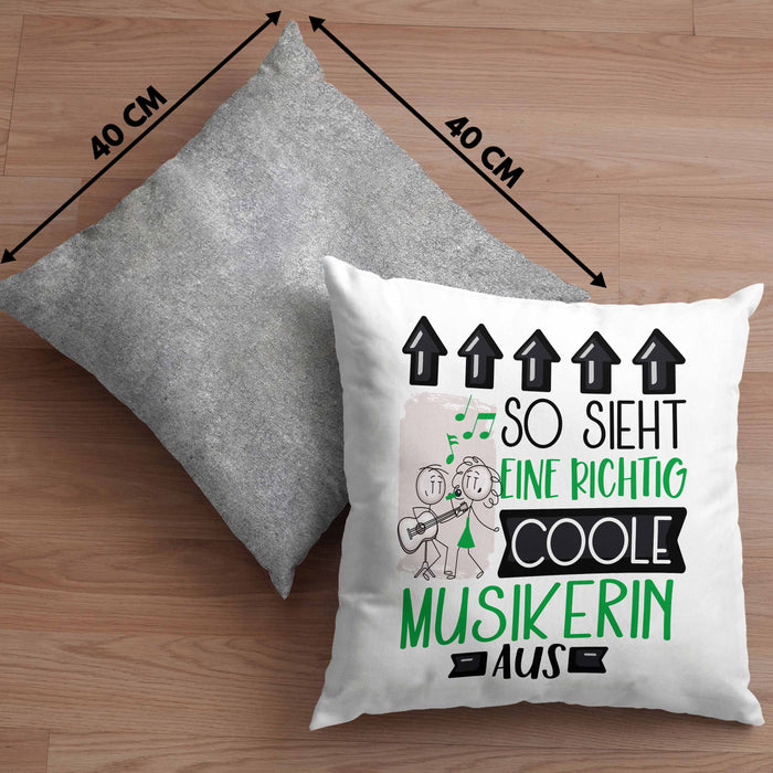 Musikerin Geschenk Kissen mit Füllung 40x40 Lustig Geschenkidee für Musikerin Geburtstag So Sieht Eine Richtig Coole Musikerin Aus Frauen Spruch (Grau) Grau Trendation