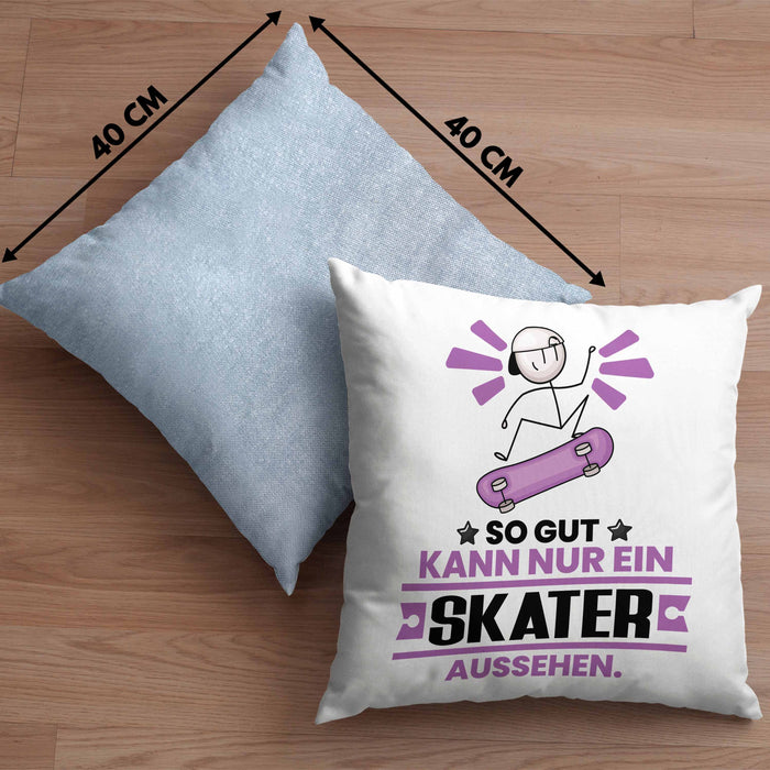 Skater Geschenk Kissen mit Füllung 40x40 So Gut Kann Nur Ein Skater Aussehen Geschenkidee (Grau) Blau Trendation