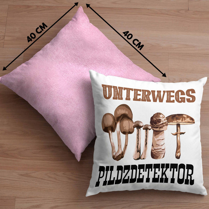 Pilzsammler Geschenk Kissen mit Füllung 40x40 Pilze Sammeln Geschenkidee Pilzsucher Pilzliebhaber Spruch (Grau) Rosa Trendation