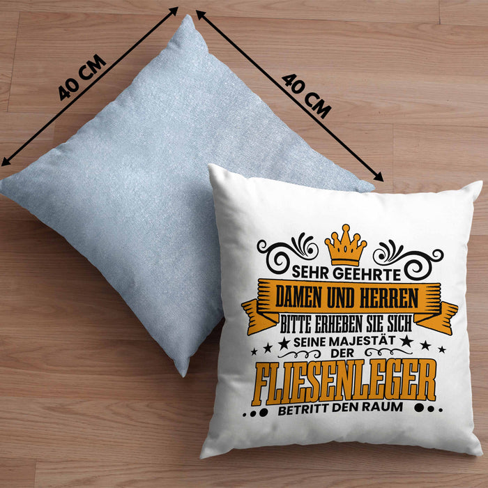 Fliesenleger Kissen mit Füllung 40x40 Geschenk Spruch Geschenkidee Sehr Geehrte Damen und Herren Fliesenleger (Grau) Blau Trendation