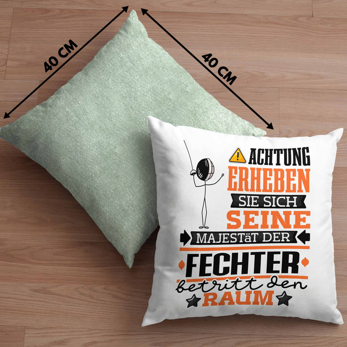 Fechter Geschenk Kissen mit Füllung 40x40 Lustiger Spruch Erheben Sie Sich Der Fechter Betritt den Raum (Grau) Grün Trendation