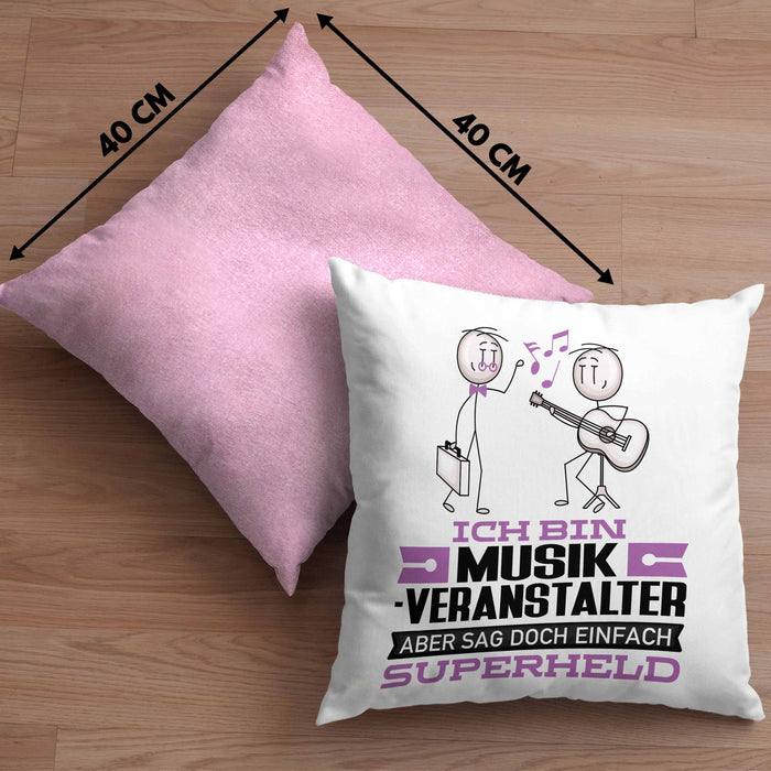 Musikveranstalter Geschenk Kissen mit Füllung 40x40 Ich Bin Musikveranstalter Aber Sag Doch Einfach Superheld Lustige Geschenkdiee für Musikveranstalter (Grau) Rosa Trendation