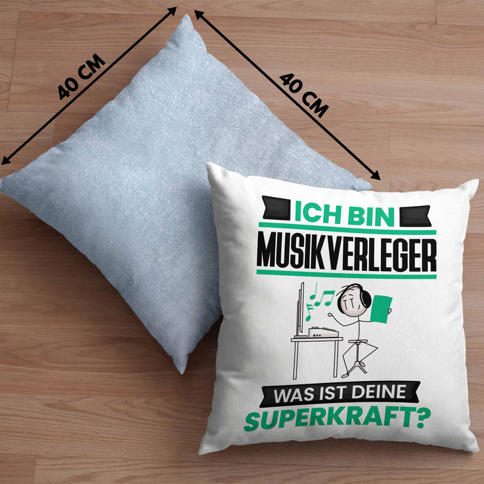 Musikverleger Kissen mit Füllung 40x40 Geschenk für Musikverleger Geburtstag Lustiger Spruch Was Ist Deine Superkraft (Grau) Blau Trendation