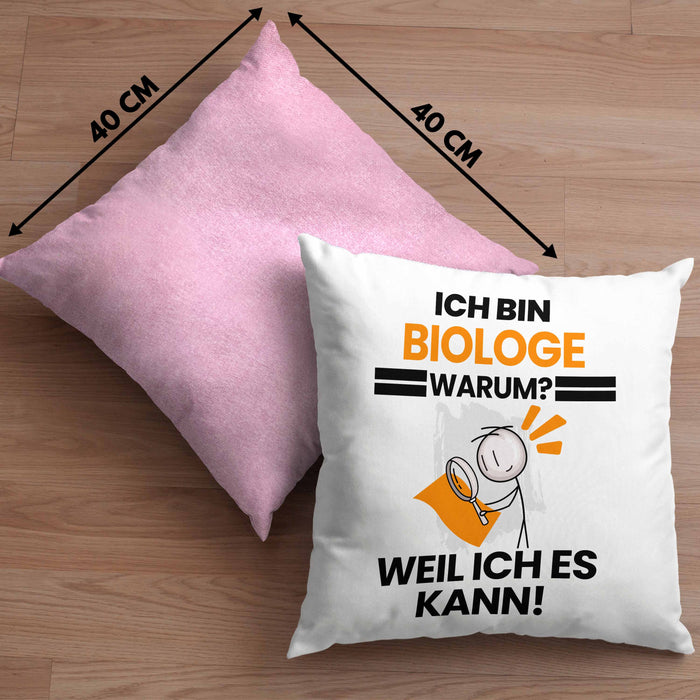 Biologe Geschenk Kissen mit Füllung 40x40 Lustiger Spruch Ich Bin Biologe Warum Weil Ich Es Kann Geschenkidee Bester Biologe Geburtstag (Grau) Rosa Trendation