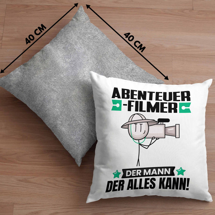 Abenteuerfilmer Kissen mit Füllung 40x40 Geschenk für Abenteuerfilmer Der Mann Der Alles Kann Geschenkidee zum Geburtstag (Grau) Grau Trendation