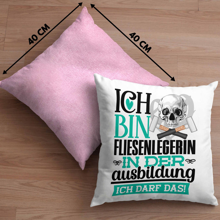 Fliesenlegerin Ausbildung Start Geschenk Kissen mit Füllung 40x40 Ich Bin Fliesenlegerin In Der Ausbildung Ich Darf Das Geschenkidee (Grau) Rosa Trendation