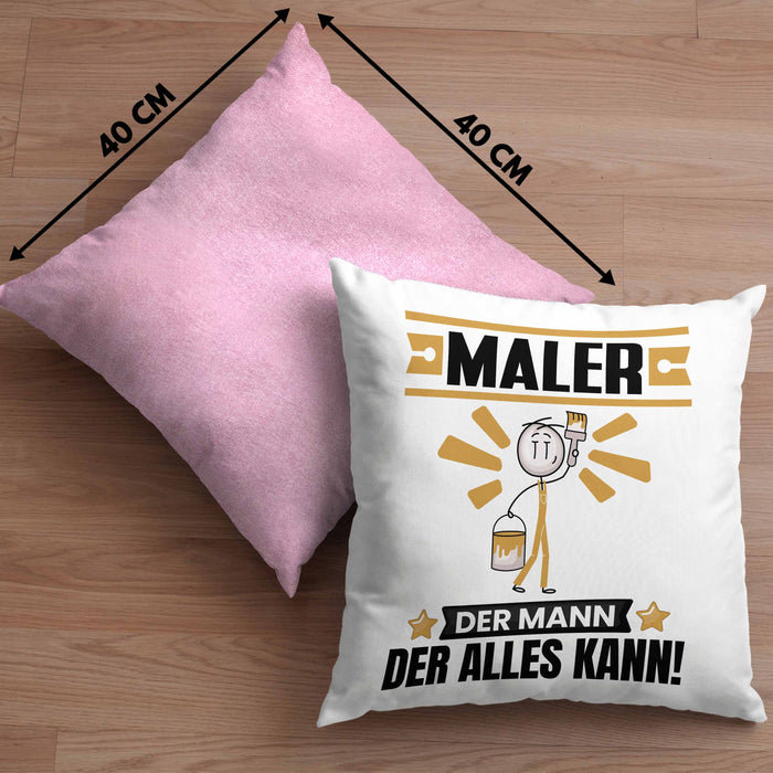 Maler Kissen mit Füllung 40x40 Geschenk für Maler Der Mann Der Alles Kann Geschenkidee zum Geburtstag (Grau) Rosa Trendation