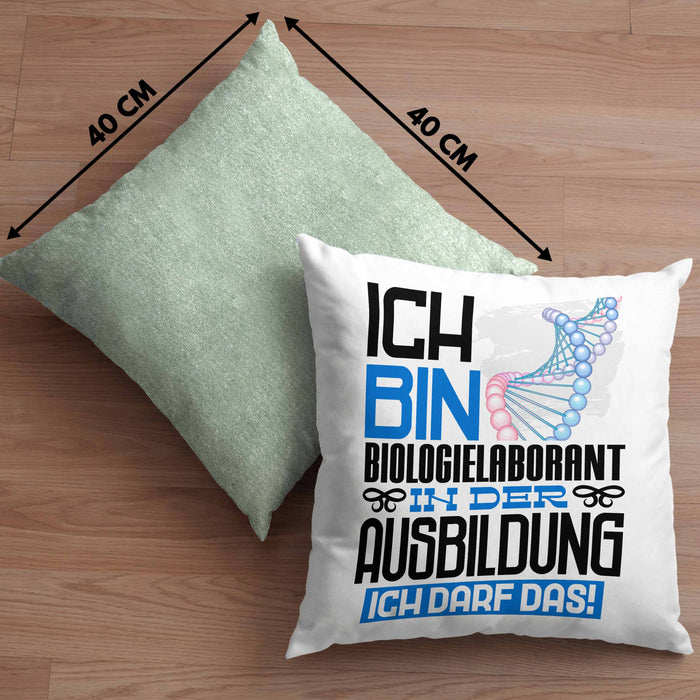 Biologielaborant Ausbildung Kissen mit Füllung 40x40 Geschenk Ich Bin Biologielaborant In Der Ausbildung Ich Darf Das Geschenkidee Spruch (Grau) Grün Trendation