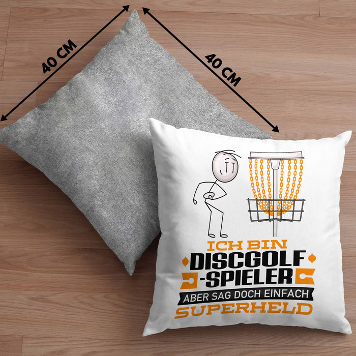Discgolf-Spieler Geschenk Kissen mit Füllung 40x40 Ich Bin Discgolf-Spieler Aber Sag Doch Einfach Superheld Lustige Geschenkdiee für Discgolf-Spieler (Grau) Grau Trendation
