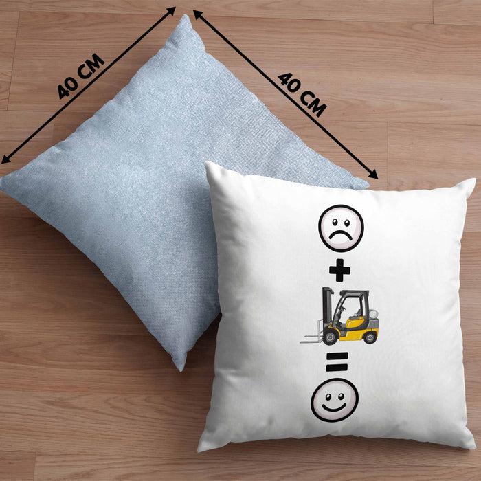 Gabelstapler Kissen mit Füllung 40x40 Geschenk für Lagerist Lagerarbeiter Lustige Geschenkidee :( + Gabelstapler = :) (Grau) Blau Trendation