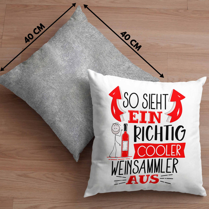 So Sieht Ein Richtig Cooler Weinsammler Aus Geschenk Kissen mit Füllung 40x40 Lustiger Spruch Geschenkidee (Grau) Grau Trendation
