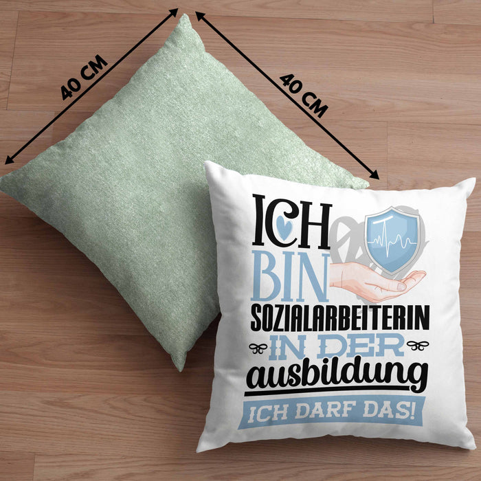 Sozialarbeiterin Ausbildung Start Geschenk Kissen mit Füllung 40x40 Ich Bin Sozialarbeiterin In Der Ausbildung Ich Darf Das Geschenkidee (Grau) Grün Trendation