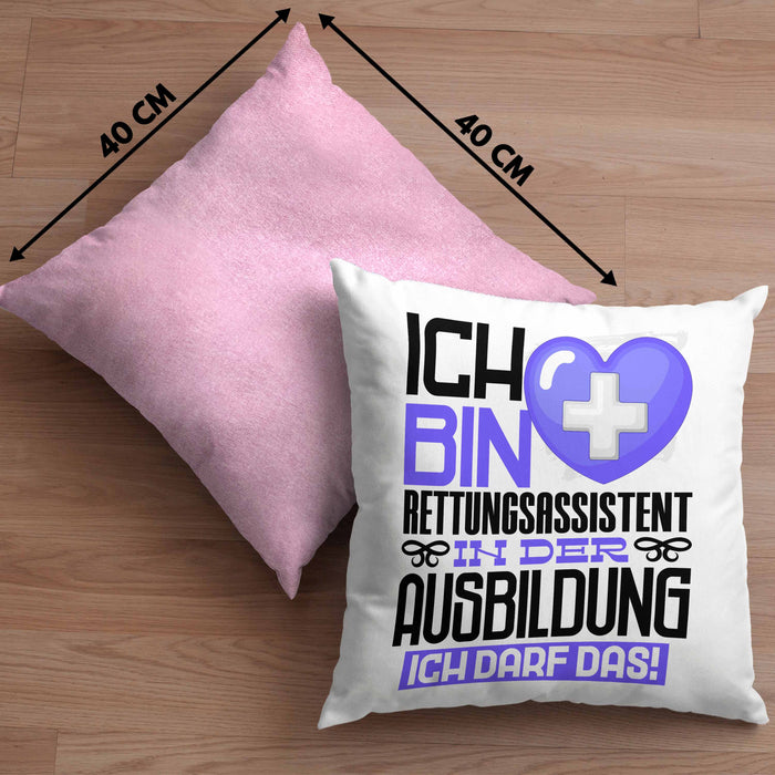 Rettungsassistent Ausbildung Kissen mit Füllung 40x40 Geschenk Ich Bin Rettungsassistent In Der Ausbildung Ich Darf Das Geschenkidee Spruch (Grau) Rosa Trendation