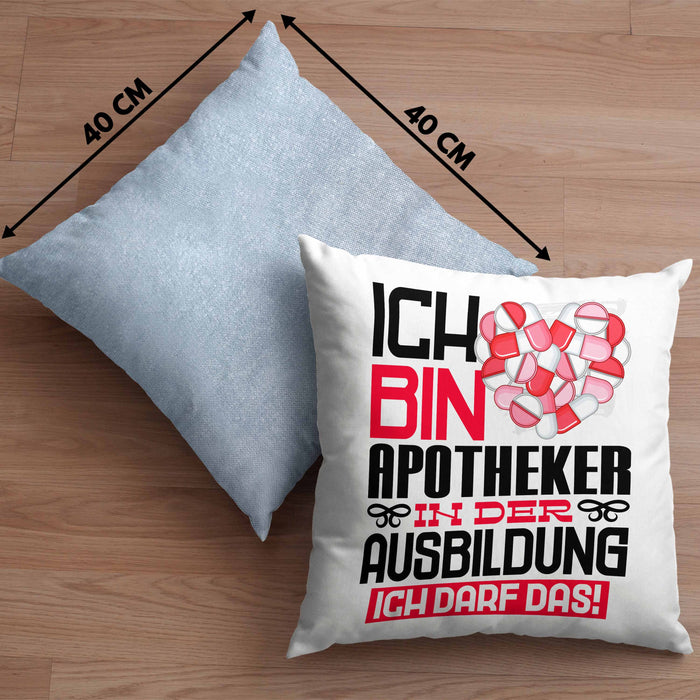 Apotheker Ausbildung Kissen mit Füllung 40x40 Geschenk Ich Bin Apotheker In Der Ausbildung Ich Darf Das Geschenkidee Spruch (Grau) Blau Trendation