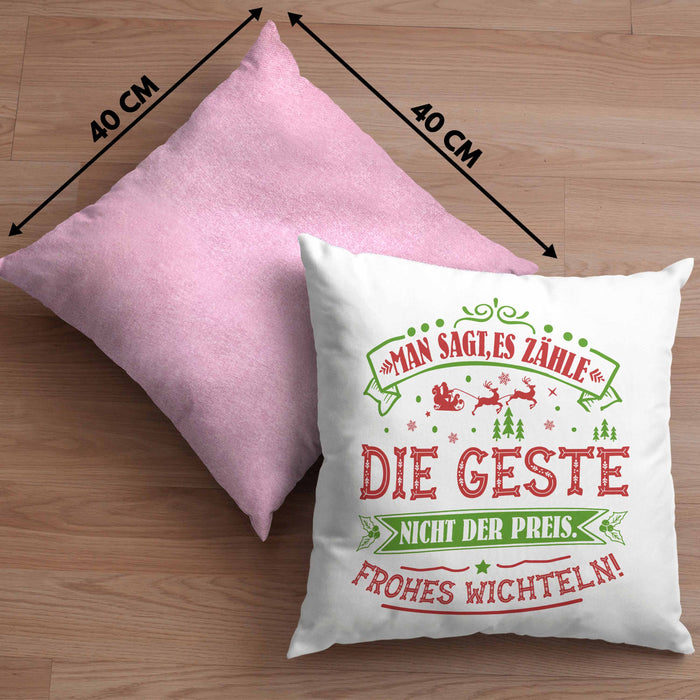 Wichtelgeschenk für 20 Euro Kissen mit Füllung 40x40 Wichteln für Frauen Kollegen Wichtel-Kissen mit Füllung 40x40 Man Sagt Es Zähle Die Geste Schrottwichteln (Grau) Rosa Trendation
