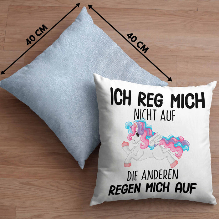Lustige Ich Reg Mich Nicht Auf Kissen mit Füllung 40x40 Mit Spruch Einhorn Geschenk Mama Freundin Kollegin Geschenkidee Arbeit Frauen (Grau) Blau Trendation