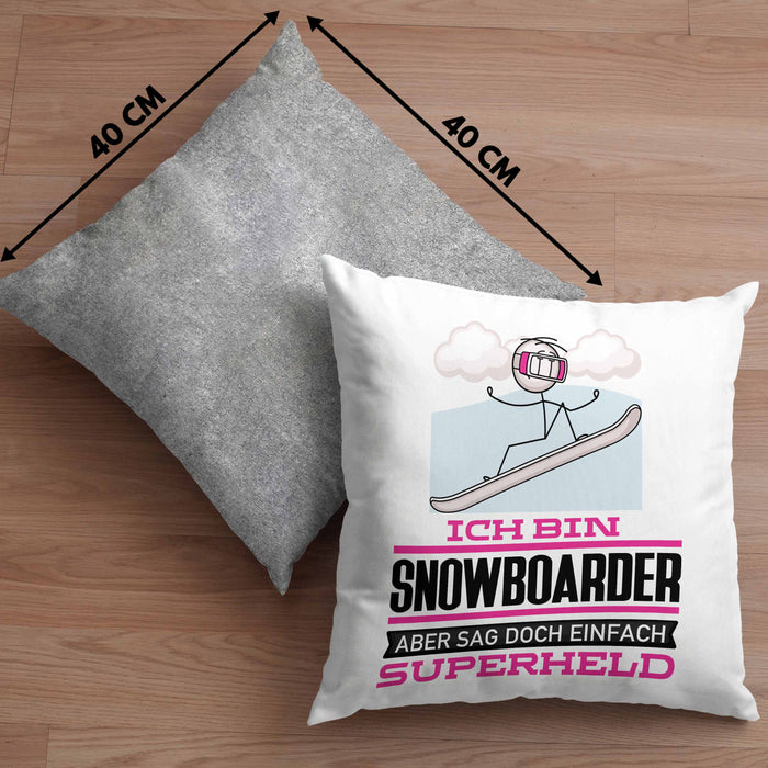 Snowboarder Geschenk Kissen mit Füllung 40x40 Ich Bin Snowboarder Aber Sag Doch Einfach Superheld Lustige Geschenkdiee für Snowboarder (Grau) Grau Trendation