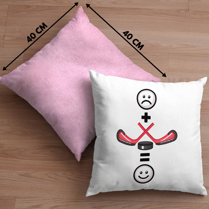 Ice Hockey Kissen mit Füllung 40x40 Geschenk für Ice Hockey Spieler :( + Eishockey = :) Lustige Geschenkidee Geburtstag (Grau) Rosa Trendation