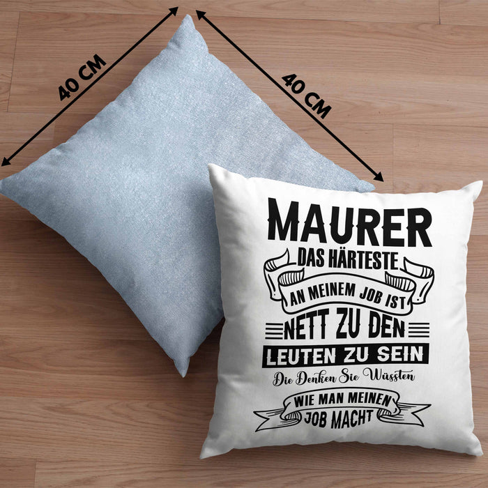 Lustige Kissen mit Füllung 40x40 für Maurer Geschenk Spruch Geschenkidee Maurer Beruf (Grau) Blau Trendation