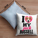 Jack Russell Besitzerin Kissen mit Füllung 40x40 Geschenk Lustiger Spruch Geschenkidee I Love My Jack Russell (Grau) Blau Trendation