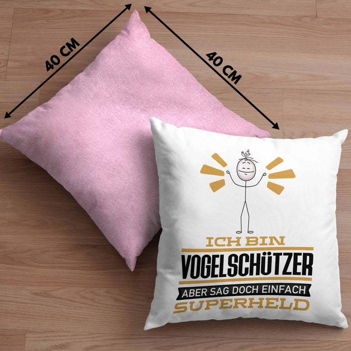 Vogelschützer Geschenk Kissen mit Füllung 40x40 Ich Bin Vogelschützer Aber Sag Doch Einfach Superheld Lustige Geschenkdiee für Vogelschützer (Grau) Rosa Trendation