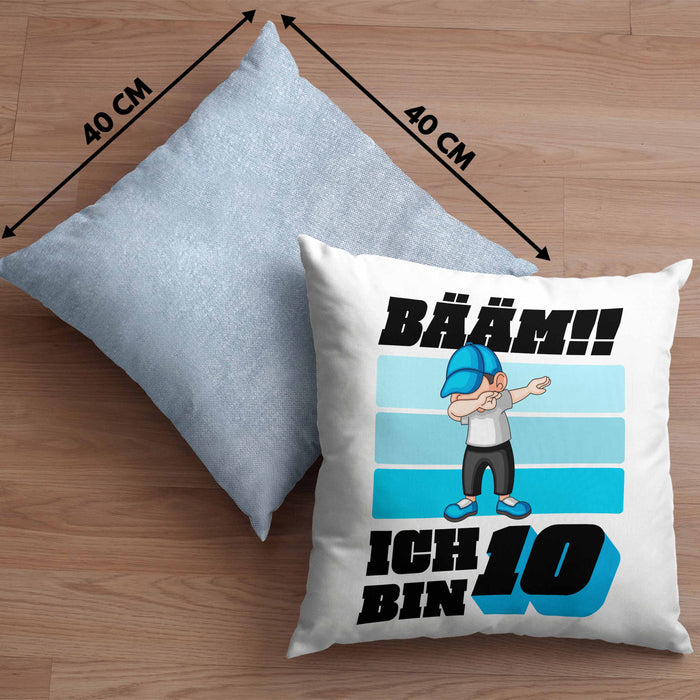 10 Geburtstag Junge Jungen Geschenke Kissen mit Füllung 40x40 10er Geburtstag 10 Jahre Alt Geschenkidee (Grau) Blau Trendation