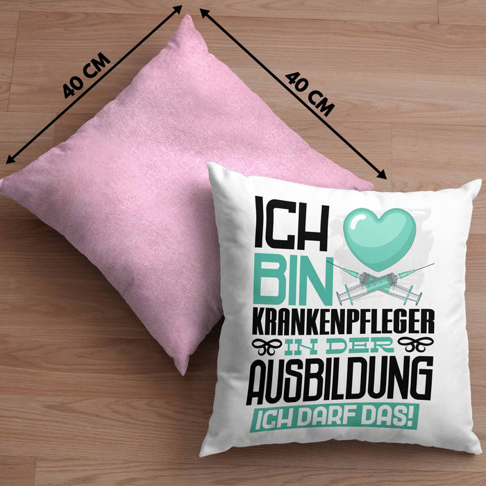 Krankenpfleger Ausbildung Kissen mit Füllung 40x40 Geschenk Ich Bin Krankenpfleger In Der Ausbildung Ich Darf Das Geschenkidee Spruch (Grau) Rosa Trendation