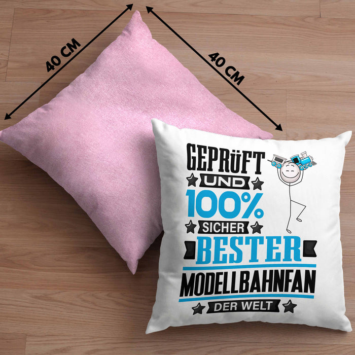 Modellbahnfan Geschenk Lustiger Spruch für Modellbahnfan Geschenkidee Bester Modellbahnfan Der WeltKissen mit Füllung 40x40 (Grau) Rosa Trendation