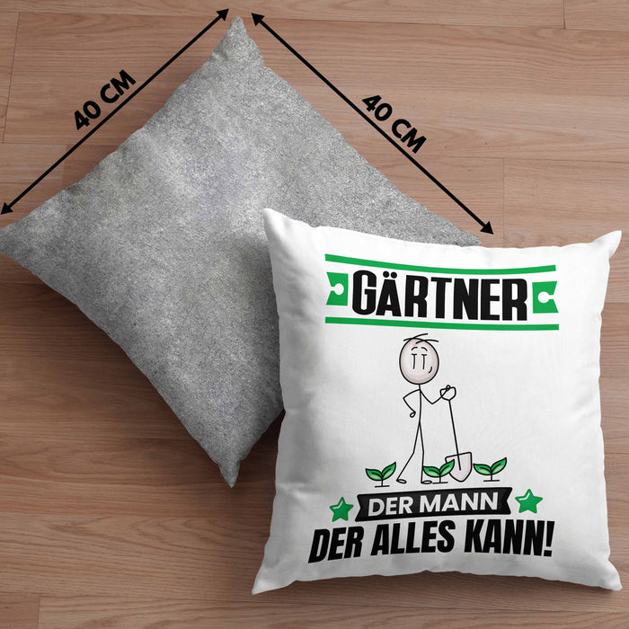 Gärtner Kissen mit Füllung 40x40 Geschenk für Gärtner Der Mann Der Alles Kann Geschenkidee zum Geburtstag (Grau) Grau Trendation
