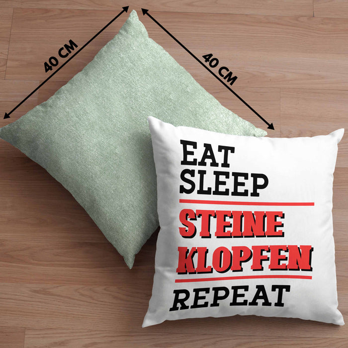 Steinmetz Kissen mit Füllung 40x40 Geschenk Spruch Geschenkidee Eat Sleep Steine Klopfen Repeat (Grau) Grün Trendation