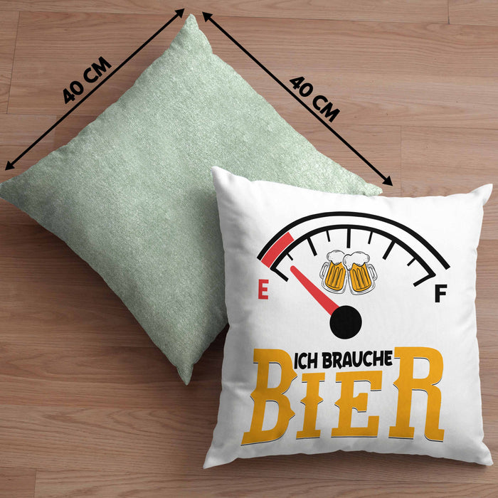 Kissen mit Füllung 40x40 Ich Brauche Bier Lustiges Biertrinker Party Geschenk (Grau) Grün Trendation