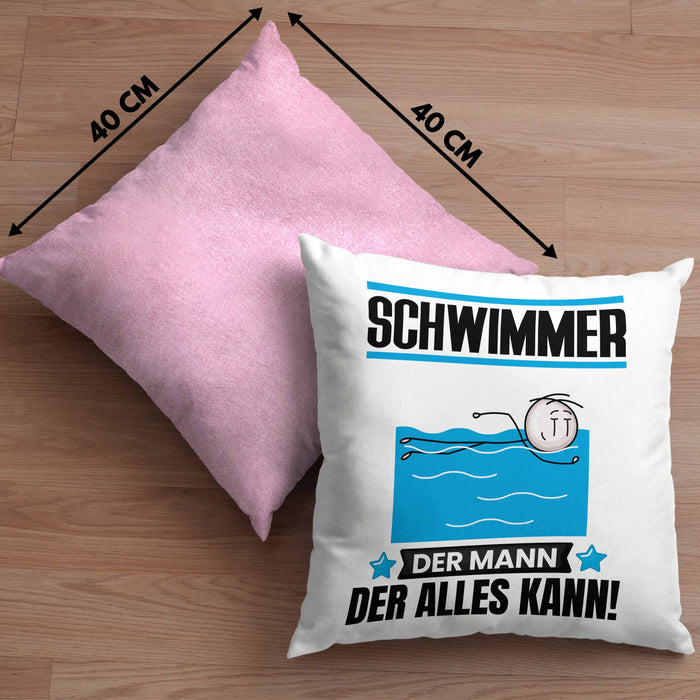 Schwimmer Kissen mit Füllung 40x40 Geschenk für Schwimmer Der Mann Der Alles Kann Geschenkidee zum Geburtstag (Grau) Rosa Trendation