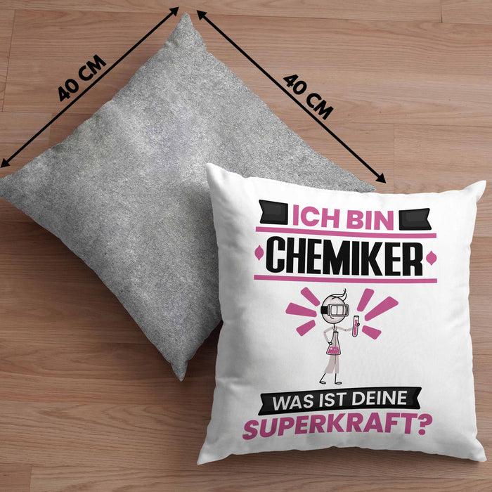 Chemiker Kissen mit Füllung 40x40 Geschenk für Chemiker Geburtstag Lustiger Spruch Was Ist Deine Superkraft (Grau) Grau Trendation
