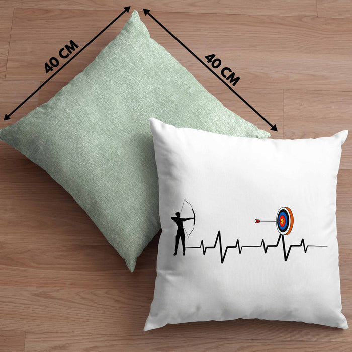 Lustige Bogenschütze Kissen mit Füllung 40x40 Geschenk für Pfeil & Bogen Enthusiasten Herzschlag (Grau) Grün Trendation