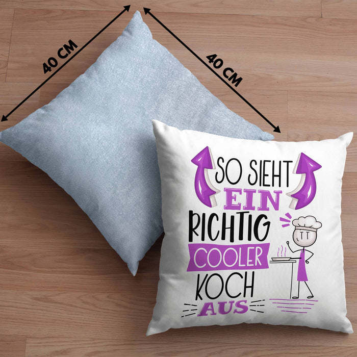 Koch Kissen mit Füllung 40x40 Geschenk So Sieht Ein RIchtig Cooler Koch Aus Geschenkidee Lustiger Spruch Geburtstag (Grau) Blau Trendation