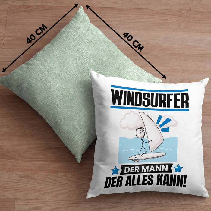 Windsurfer Kissen mit Füllung 40x40 Geschenk für Windsurfer Der Mann Der Alles Kann Geschenkidee zum Geburtstag (Grau) Grün Trendation
