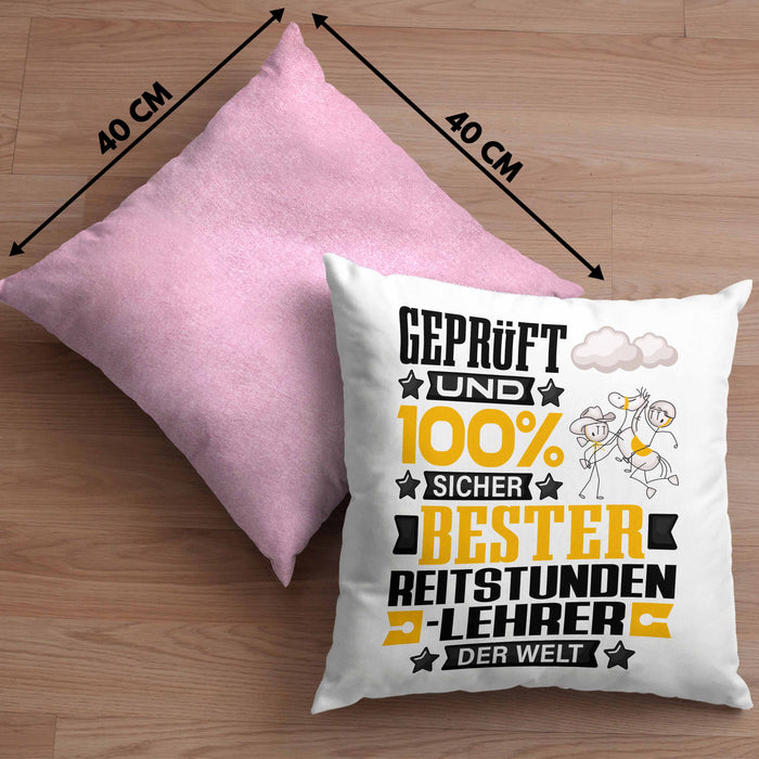 Reitstundenlehrer Geschenk Lustiger Spruch für Reitstundenlehrer Geschenkidee Bester Reitstundenlehrer Der WeltKissen mit Füllung 40x40 (Grau) Rosa Trendation
