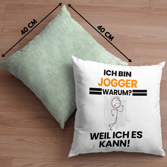 Jogger Geschenk Kissen mit Füllung 40x40 Lustiger Spruch Ich Bin Jogger Warum Weil Ich Es Kann Geschenkidee Bester Jogger Geburtstag (Grau) Grün Trendation