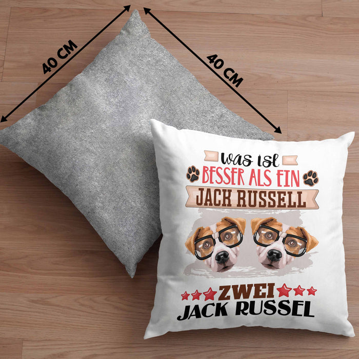 Jack Russel Besitzer Kissen mit Füllung 40x40 Geschenk Lustiger Spruch Geschenkidee Was Ist Besser Als Ein Jack Russel (Grau) Grau Trendation