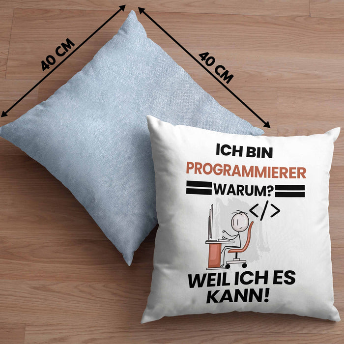 Programmierer Geschenk Kissen mit Füllung 40x40 Lustiger Spruch Ich Bin Programmierer Warum Weil Ich Es Kann Geschenkidee Bester Programmierer Geburtstag (Grau) Blau Trendation