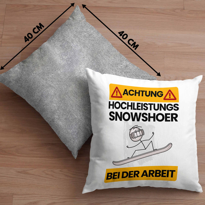 Snowshoer Kissen mit Füllung 40x40 Geschenk Lustiger Spruch Geschenkidee für Snowshoer Achtung Hochleistungs Snowshoer Bei Der Arbeit (Grau) Grau Trendation