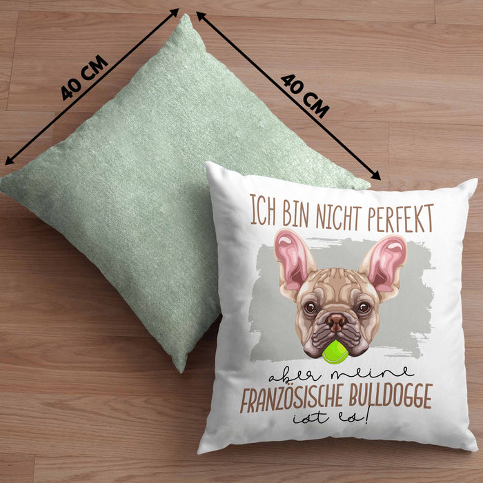 Französische Bulldogge Besitzer Kissen mit Füllung 40x40 Geschenk Lustiger Spruch Geschenkidee Besitzerin Ich Bin Nicht toll Aber Mein Französische Bulldogge Ist Es (Grau) Grün Trendation