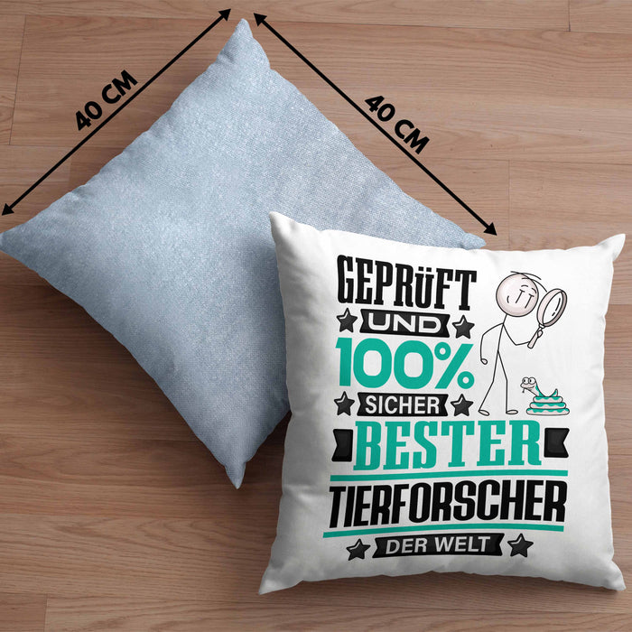 Tierforscher Geschenk Lustiger Spruch für Tierforscher Geschenkidee Bester Tierforscher Der WeltKissen mit Füllung 40x40 (Grau) Blau Trendation