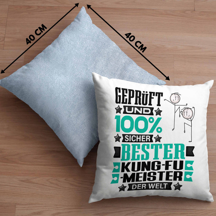 Kung-Fu-Meister Geschenk Lustiger Spruch für Kung-Fu-Meister Geschenkidee Bester Kung-Fu-Meister Der WeltKissen mit Füllung 40x40 (Grau) Blau Trendation