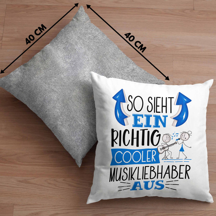 So Sieht Ein Richtig Cooler Musikliebhaber Aus Geschenk Kissen mit Füllung 40x40 Lustiger Spruch Geschenkidee (Grau) Grau Trendation