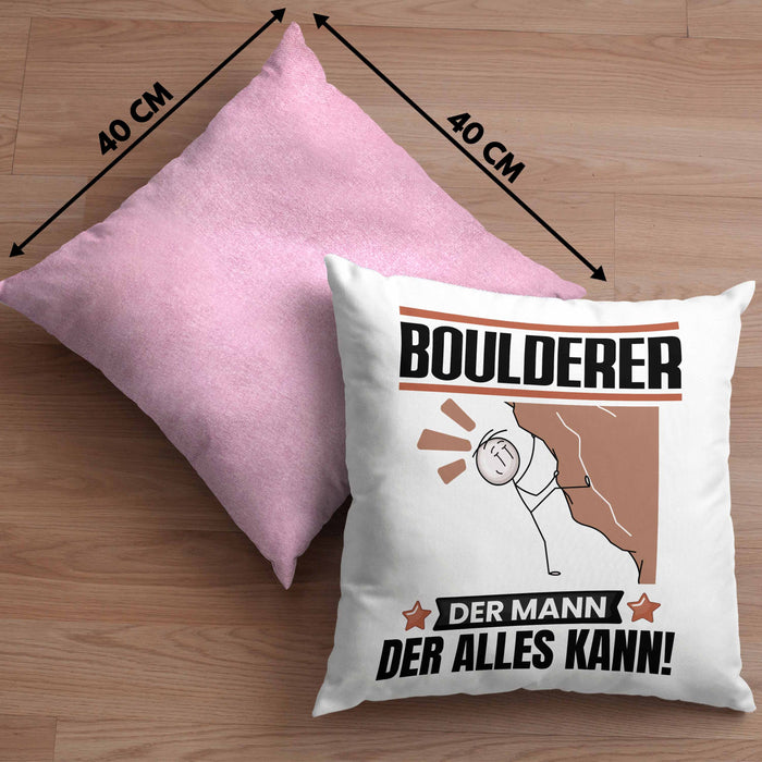 Boulderer Kissen mit Füllung 40x40 Geschenk für Boulderer Der Mann Der Alles Kann Geschenkidee zum Geburtstag (Grau) Rosa Trendation