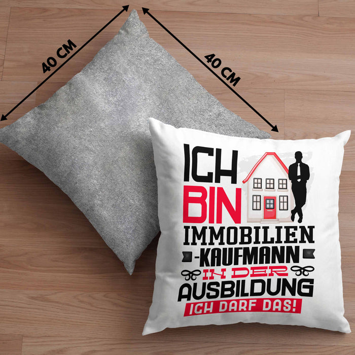 Immobilienkaufmann Ausbildung Kissen mit Füllung 40x40 Geschenk Ich Bin Immobilienkaufmann In Der Ausbildung Ich Darf Das Geschenkidee Spruch (Grau) Grau Trendation