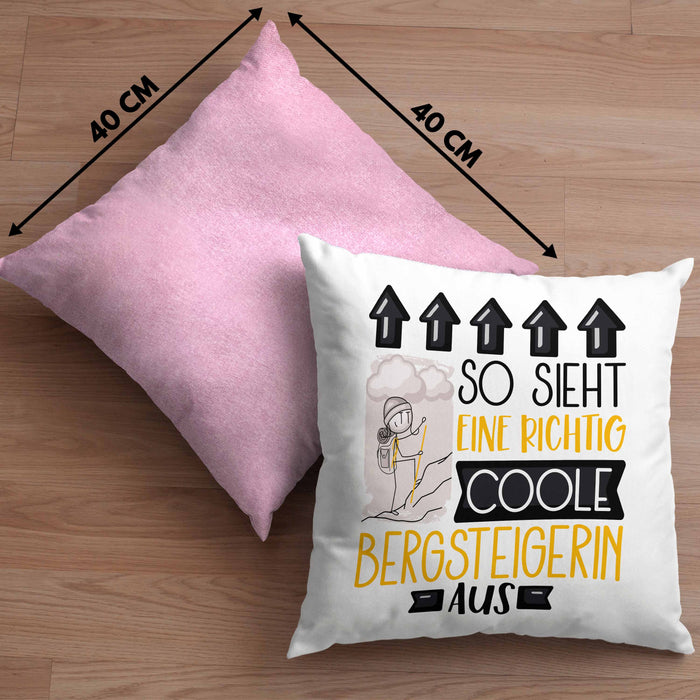 Bergsteigerin Geschenk Kissen mit Füllung 40x40 Lustig Geschenkidee für Bergsteigerin Geburtstag So Sieht Eine Richtig Coole Bergsteigerin Aus Frauen Spruch (Grau) Rosa Trendation