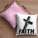 Faith Kissen mit Füllung 40x40 Geschenk Jesus Glauben Geschenkidee Kirche Ostern Christentum Häferl (Grau) Rosa Trendation